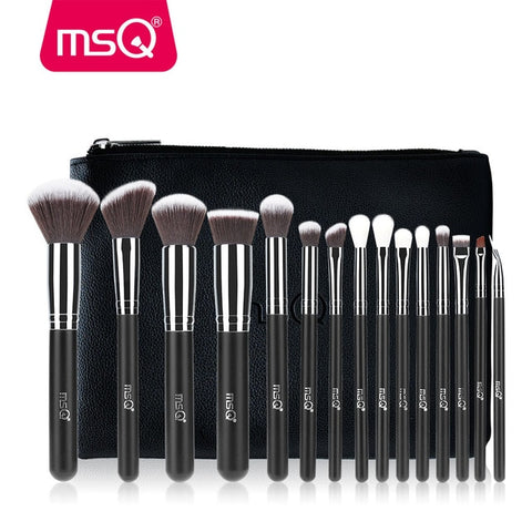 MSQ Pro 15pcs Makeup Brushes Set Powder Foundation Eyeshadow Make Up Brushes Cosmetics Soft Synthetic Hair With PU Leather Case