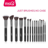 MSQ Pro 15pcs Makeup Brushes Set Powder Foundation Eyeshadow Make Up Brushes Cosmetics Soft Synthetic Hair With PU Leather Case