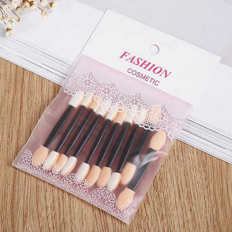 10pcs/set Disposable Dual Eyeshadow Eyebrow Eyeliner Brush Sponge Tipped Oval Makeup Brush Applicator Tool BeautyRandom Color